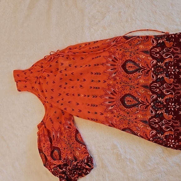 Arizona The Original Jean Company. Cold Shoulder Boho Top Size S orange floral - Picture 13 of 16